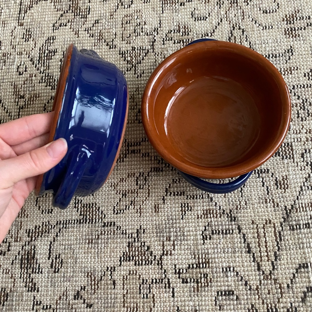 2 Vintage Terracotta Glazed Soup Bowls